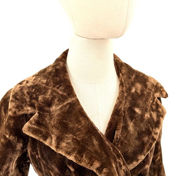 Vintage 50s Chocolate Brown Copper Faux Fur Belted Wrap Coat - Picture 2 of 8